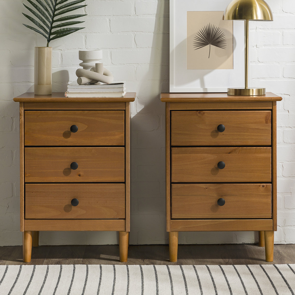 Lark Manor Lafever Mid-Century Modern Minimalist 3-Drawer Solid Wood ...